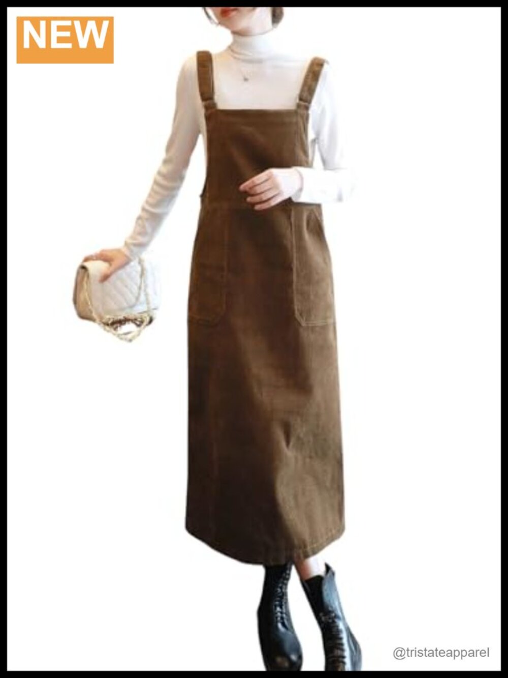 Corduroy Overall Maxi Dress Adjustable Strap Sleeveless A-Line Pinafore
